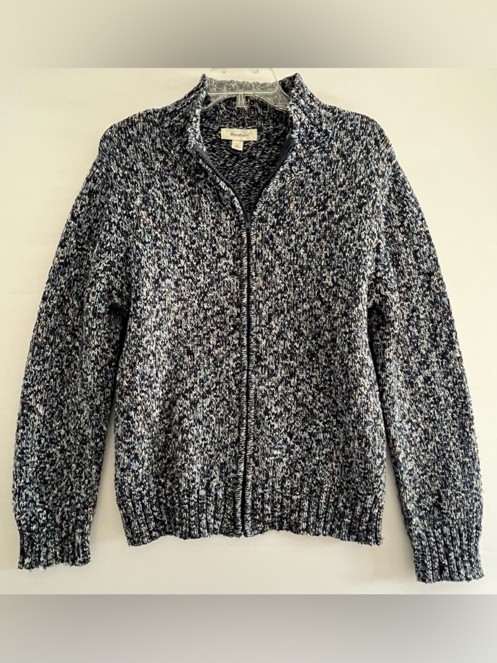 Blue Marled Chunky Zip Cardigan XL Coastal Scandi Knit